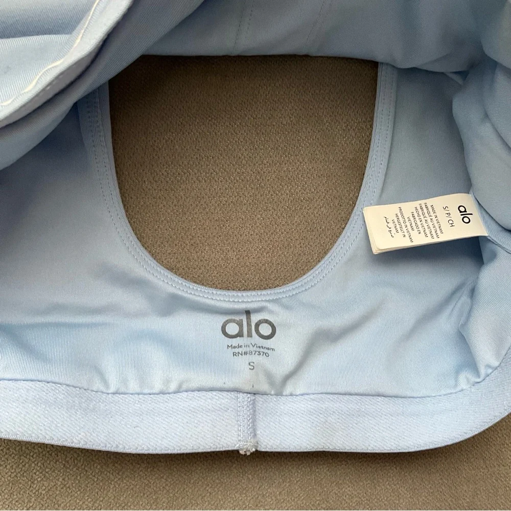 Alo Yoga Airbrush Heart Throb Bra White/Seashell Blue/White S